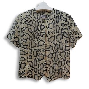 Women Animal Print Short Sleeve Blouse Button Up